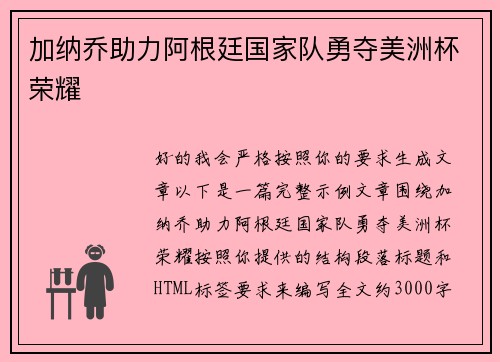 加纳乔助力阿根廷国家队勇夺美洲杯荣耀